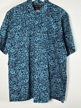 Cooke Street Hawaiian Shirt Mens Blue Floral Short Sleeve Button Up Large New